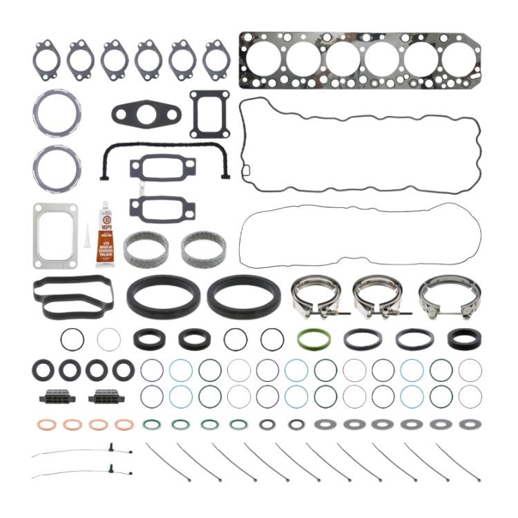 This complete cylinder head gasket kit includes all the necessary components to perform a full cylinder head replacement on Volvo D11 engines manufactured between 2008 and 2018.